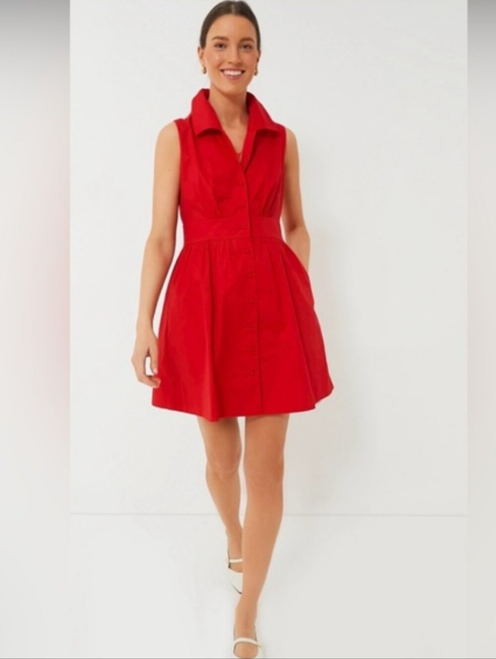 Sleeveless Red Collared Fit-and-Flare Dress